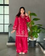 Farshi Maroon Three Pieces Co-Ords - Image 3