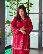 Farshi Maroon Three Pieces Co-Ords - Image 4