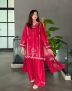 Farshi Maroon Three Pieces Co-Ords - Image 2